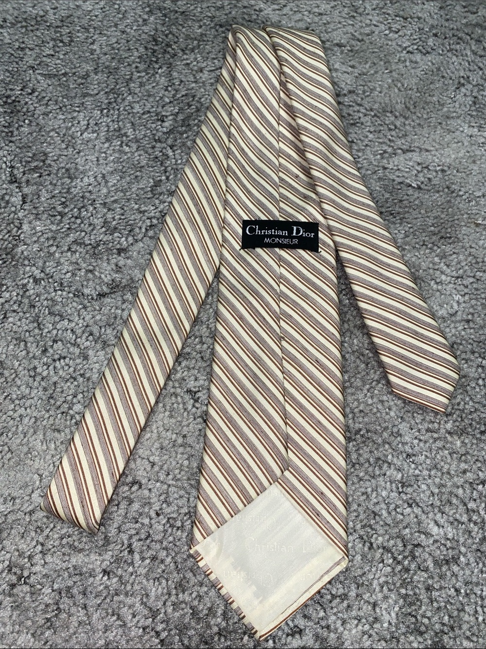 Christian Dior Striped Tie in Beige, Brown & Cream